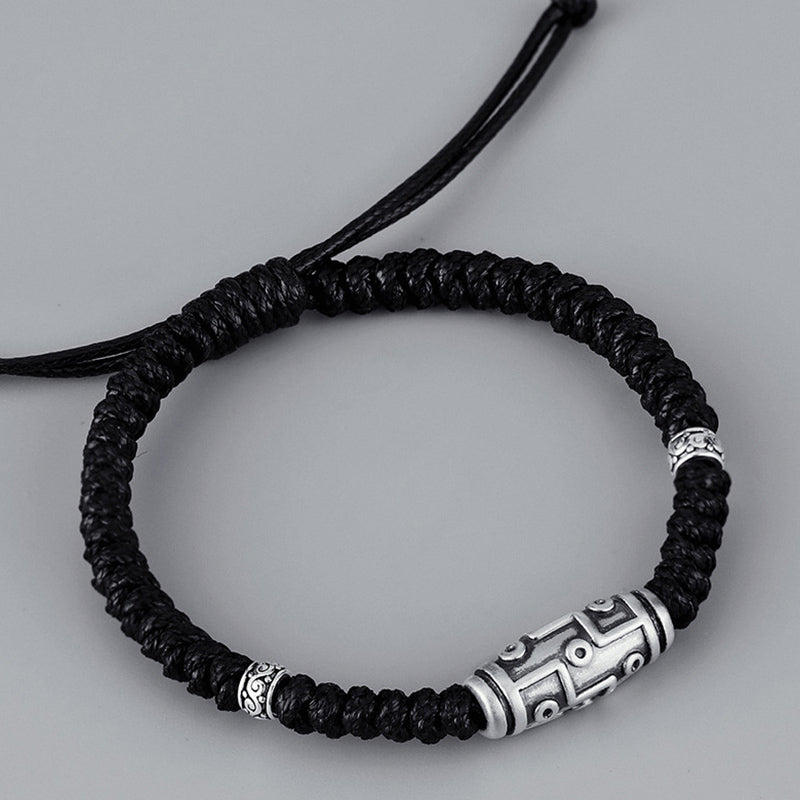 Pulsera de cuerda de bendición con patrón de cuentas Dzi de nueve ojos de plata de ley 999 con Buddha Stones - image 3