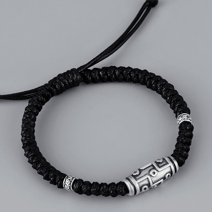 Pulsera de cuerda de bendición con patrón de cuentas Dzi de nueve ojos de plata de ley 999 con Buddha Stones - image 3
