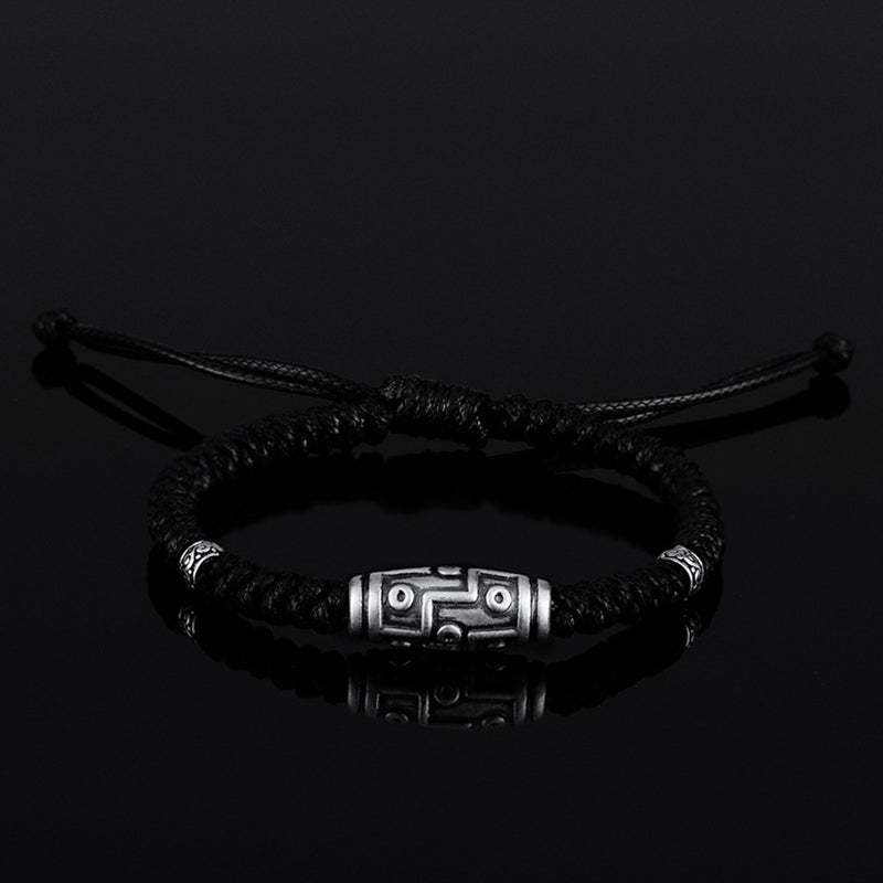 Pulsera de cuerda de bendición con patrón de cuentas Dzi de nueve ojos de plata de ley 999 con Buddha Stones - image 14