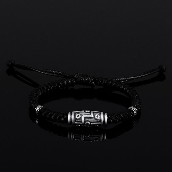 Pulsera de cuerda de bendición con patrón de cuentas Dzi de nueve ojos de plata de ley 999 con Buddha Stones - image 14