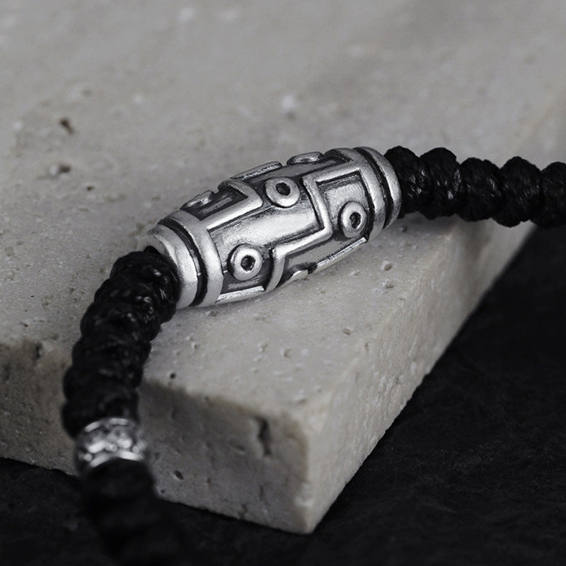 Pulsera de cuerda de bendición con patrón de cuentas Dzi de nueve ojos de plata de ley 999 con Buddha Stones - image 2