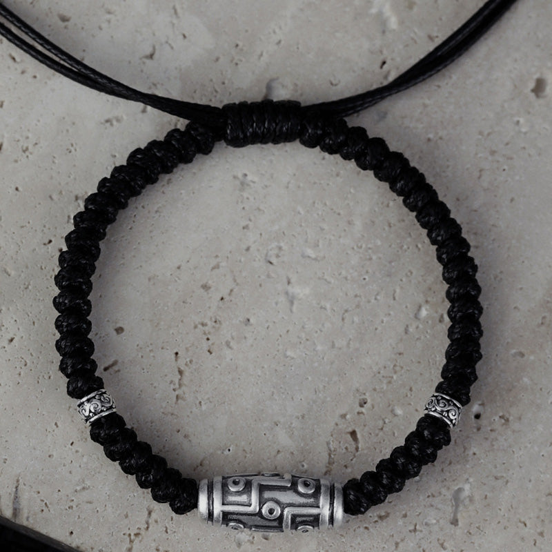 Pulsera de cuerda de bendición con patrón de cuentas Dzi de nueve ojos de plata de ley 999 con Buddha Stones - image 15