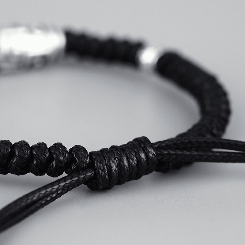 Pulsera de cuerda de bendición con patrón de cuentas Dzi de nueve ojos de plata de ley 999 con Buddha Stones - image 5