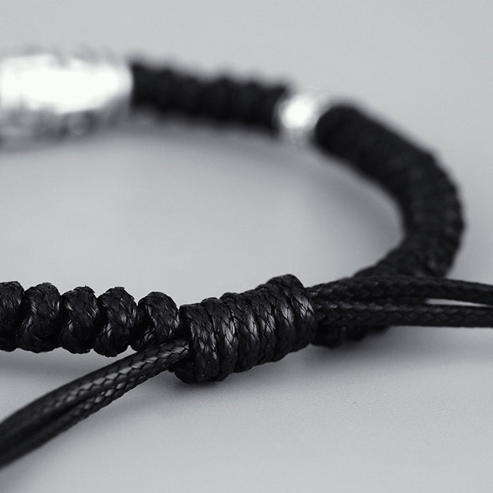 Pulsera de cuerda de bendición con patrón de cuentas Dzi de nueve ojos de plata de ley 999 con Buddha Stones - image 5