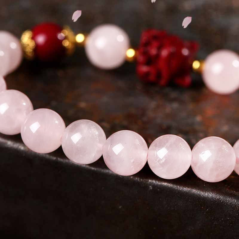 Pulsera de amor de zorro de nueve colas de cinabrio de cristal rosa natural con Buddha Stones - image 3