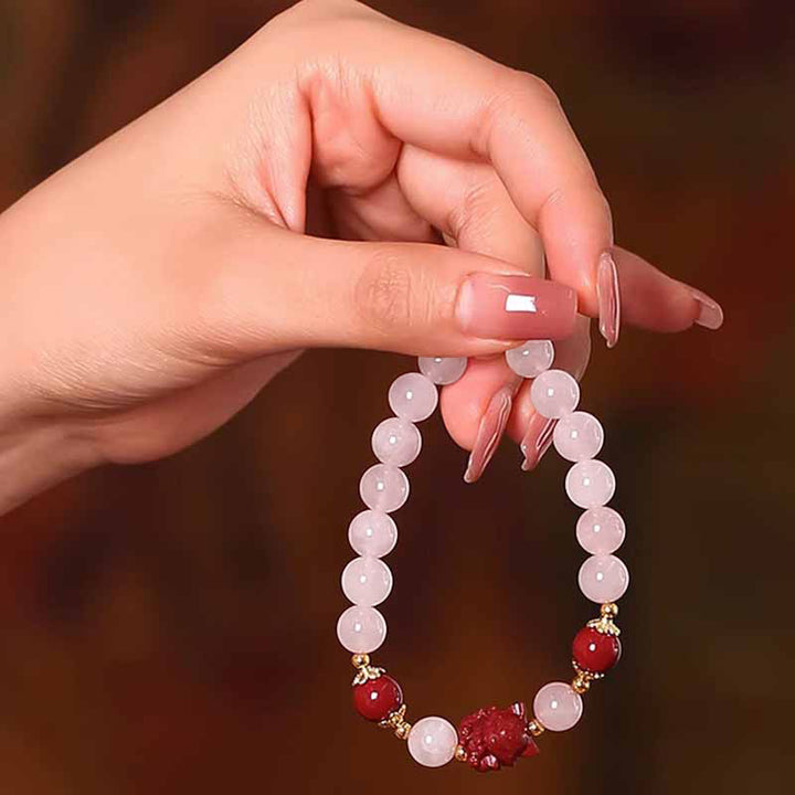 Pulsera de amor de zorro de nueve colas de cinabrio de cristal rosa natural con Buddha Stones - image 5