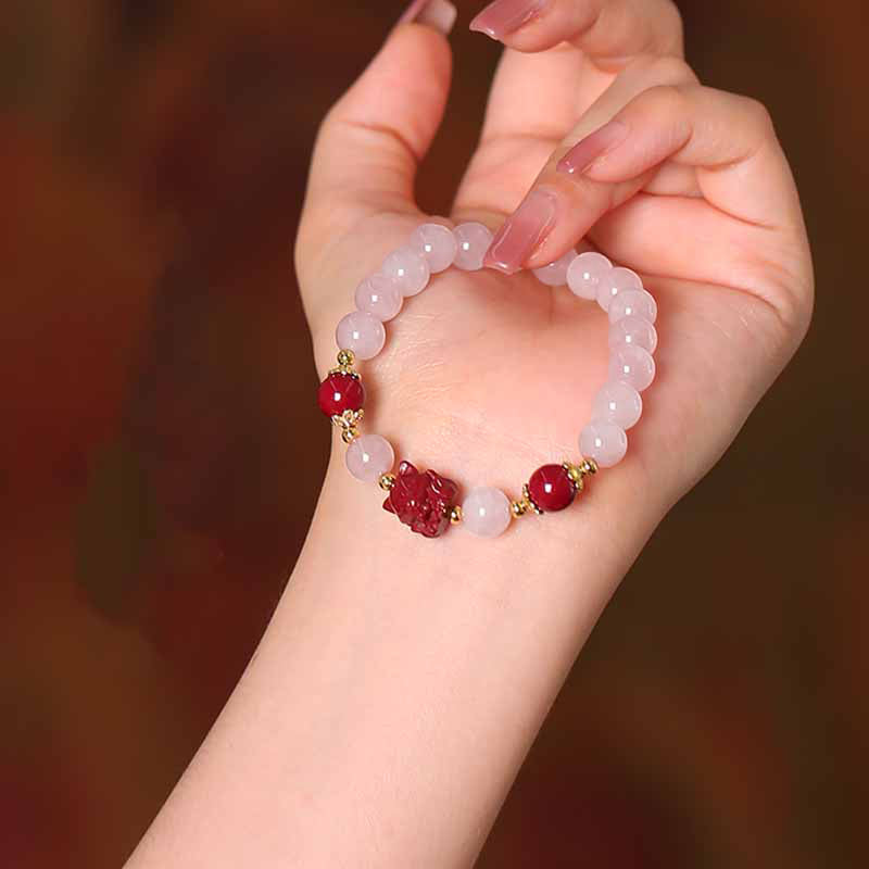 Pulsera de amor de zorro de nueve colas de cinabrio de cristal rosa natural con Buddha Stones - image 1