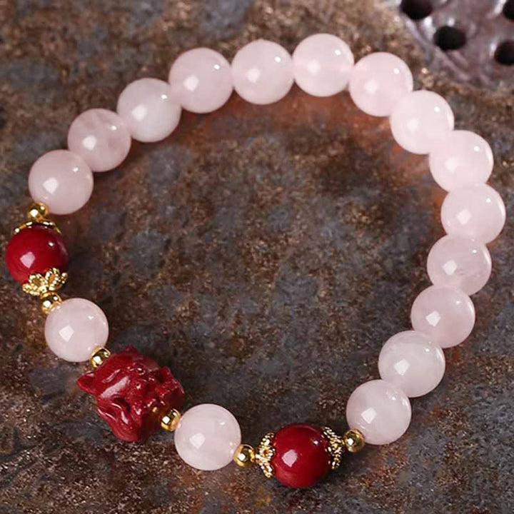 Pulsera de amor de zorro de nueve colas de cinabrio de cristal rosa natural con Buddha Stones - image 2