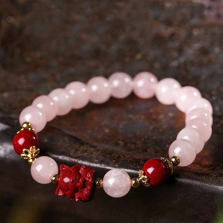 Pulsera de amor de zorro de nueve colas de cinabrio de cristal rosa natural con Buddha Stones - image 0