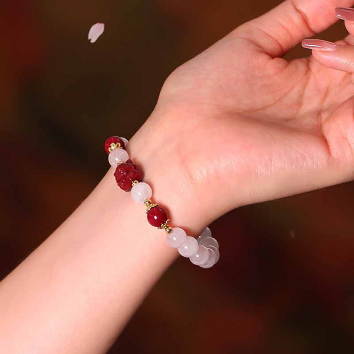 Pulsera de amor de zorro de nueve colas de cinabrio de cristal rosa natural con Buddha Stones - image 6