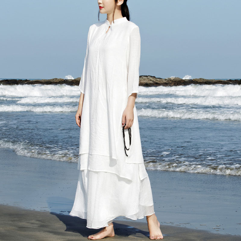 Buddha Stones 2 piezas blanco Tai Chi meditación Yoga Zen algodón ropa de lino Top pantalones conjunto de mujer - image 1