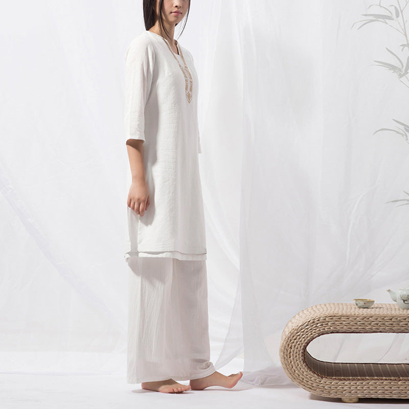 Buddha Stones 2 uds Tai Chi meditación Yoga ropa de algodón Top pantalones conjunto de mujer - image 4