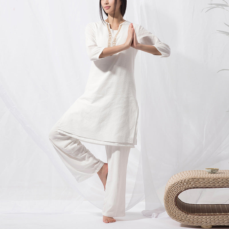Buddha Stones 2 uds Tai Chi meditación Yoga ropa de algodón Top pantalones conjunto de mujer - image 2