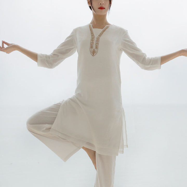 Buddha Stones 2 uds Tai Chi meditación Yoga ropa de algodón Top pantalones conjunto de mujer - image 12