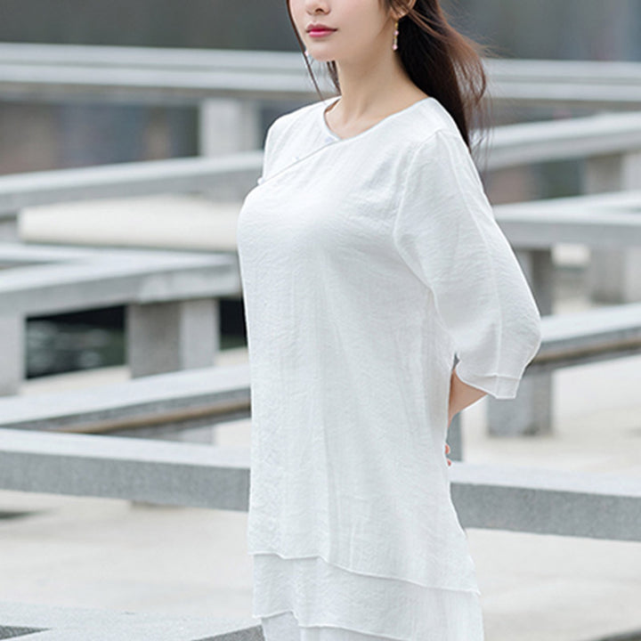 Conjunto de ropa de lino y algodón para mujer, pantalón superior blanco, diseño Simple, Buddha Stones , meditación, Yoga, Zen, Tai Chi, 2 uds. - image 7