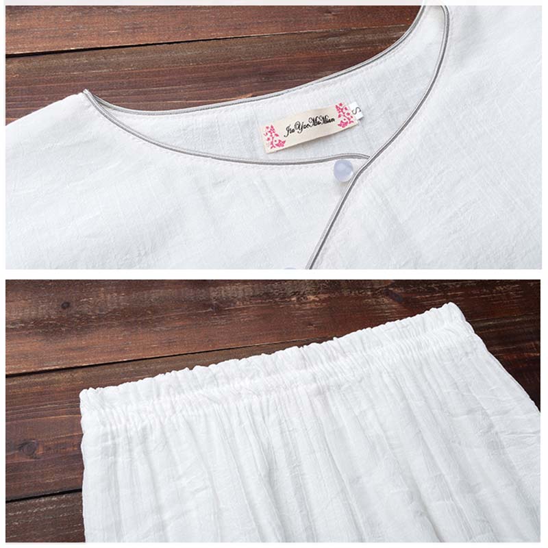 Conjunto de ropa de lino y algodón para mujer, pantalón superior blanco, diseño Simple, Buddha Stones , meditación, Yoga, Zen, Tai Chi, 2 uds. - image 9