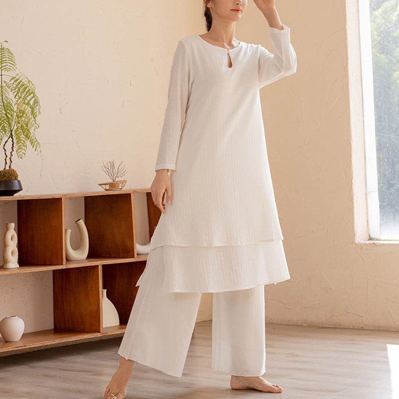 Conjunto de 2 piezas de Buddha Stones, diseño Simple, Tai Chi, meditación, Yoga, ropa, pantalones superiores, conjunto para mujer - Blanco (Top y pantalón) - US14，UK/AU18，EU46 (2XL)  - image 0