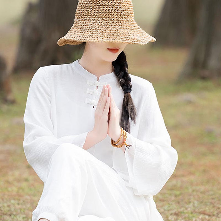 Conjunto de 2 piezas de ropa de lino y algodón con Buddha Stones para mujer, pantalones superiores con diseño liso, meditación, Yoga, Zen, Tai Chi - image 18