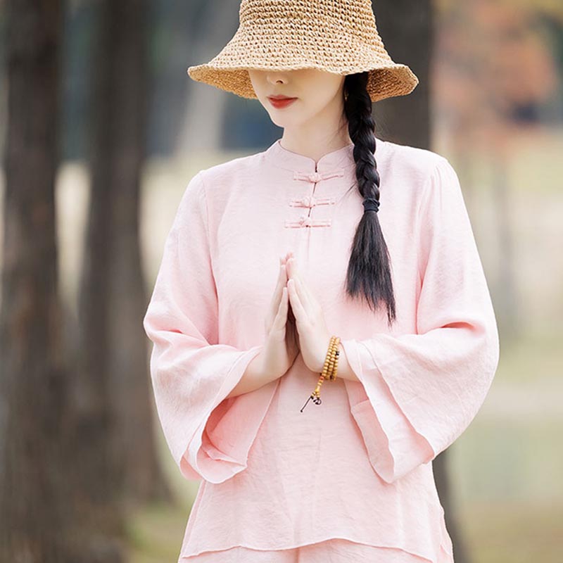 Conjunto de 2 piezas de ropa de lino y algodón con Buddha Stones para mujer, pantalones superiores con diseño liso, meditación, Yoga, Zen, Tai Chi - image 3