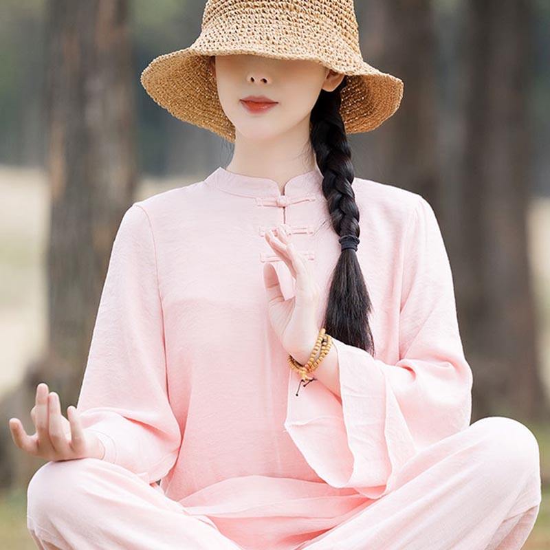 Conjunto de 2 piezas de ropa de lino y algodón con Buddha Stones para mujer, pantalones superiores con diseño liso, meditación, Yoga, Zen, Tai Chi - image 14