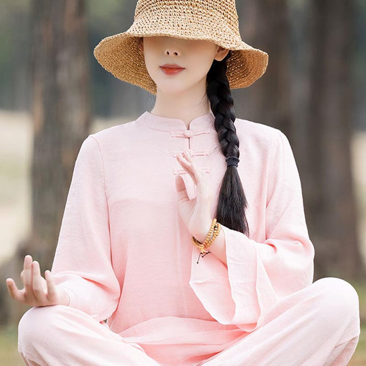Conjunto de 2 piezas de ropa de lino y algodón con Buddha Stones para mujer, pantalones superiores con diseño liso, meditación, Yoga, Zen, Tai Chi - image 14