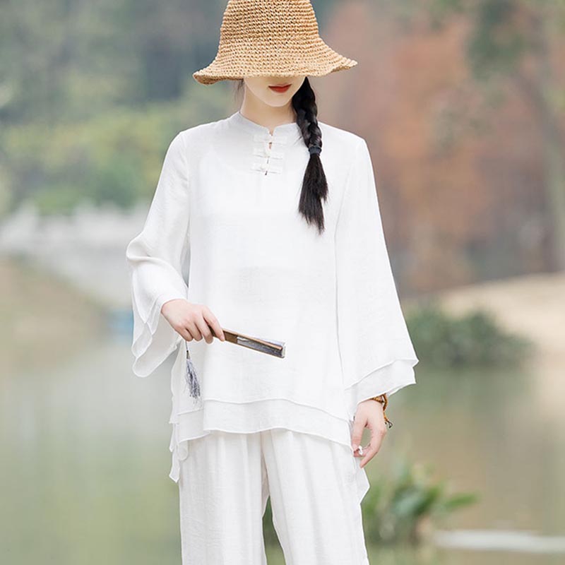 Conjunto de 2 piezas de ropa de lino y algodón con Buddha Stones para mujer, pantalones superiores con diseño liso, meditación, Yoga, Zen, Tai Chi - image 21