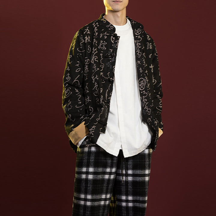 Ropa de caligrafía china con Buddha Stones, chaqueta, abrigo, traje Tang, ropa para hombre