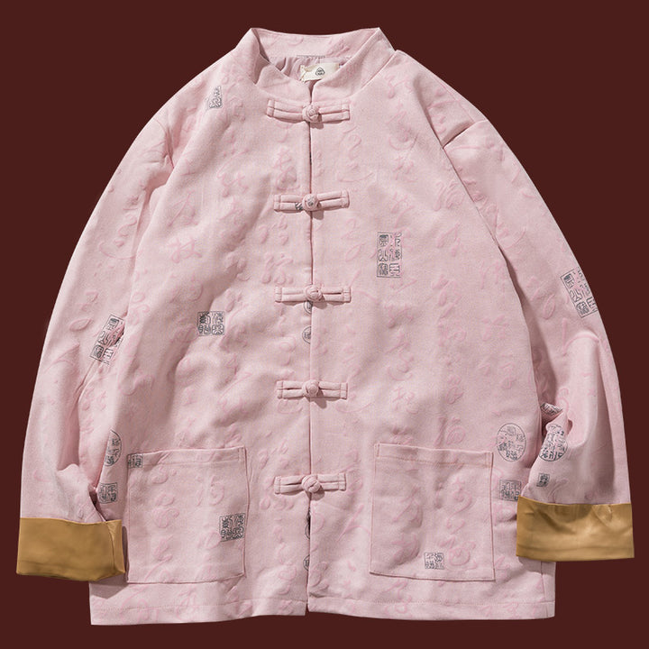 Ropa de caligrafía china con Buddha Stones, chaqueta, abrigo, traje Tang, ropa para hombre