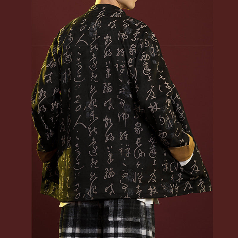 Ropa de caligrafía china con Buddha Stones, chaqueta, abrigo, traje Tang, ropa para hombre