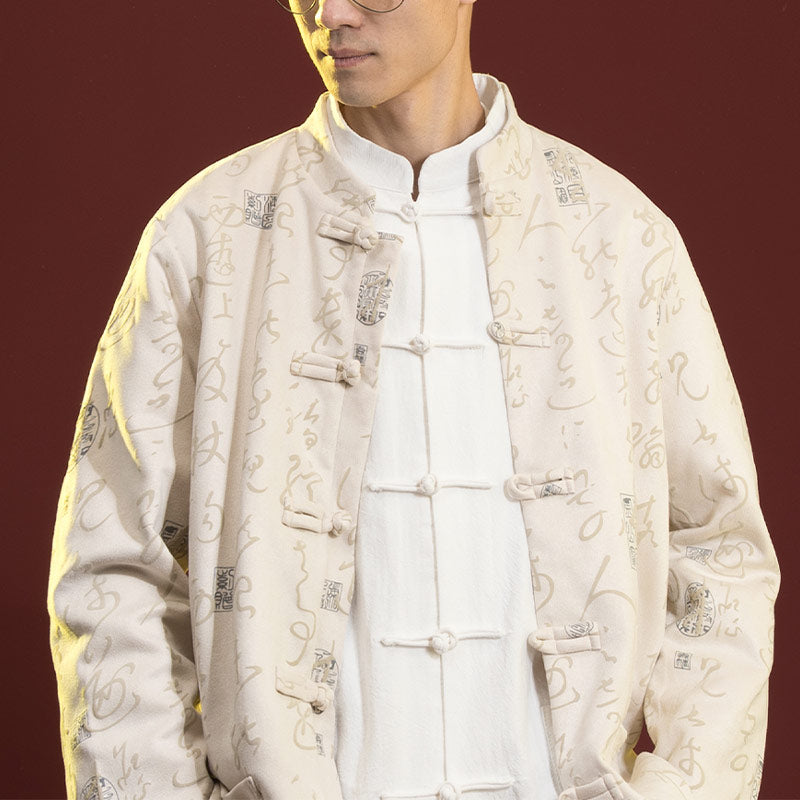 Ropa de caligrafía china con Buddha Stones, chaqueta, abrigo, traje Tang, ropa para hombre