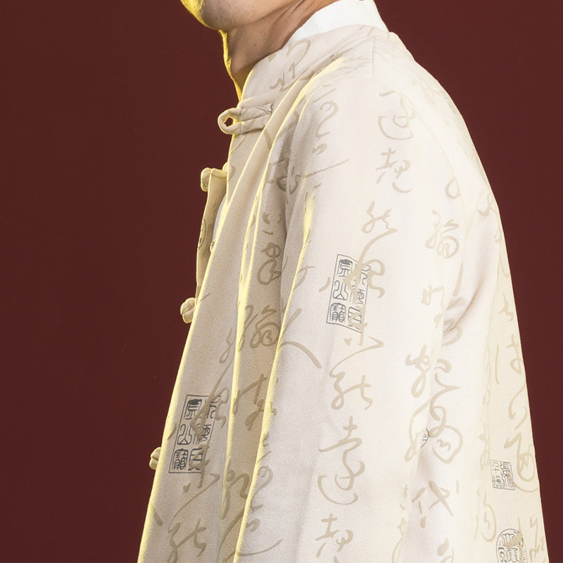 Ropa de caligrafía china con Buddha Stones, chaqueta, abrigo, traje Tang, ropa para hombre