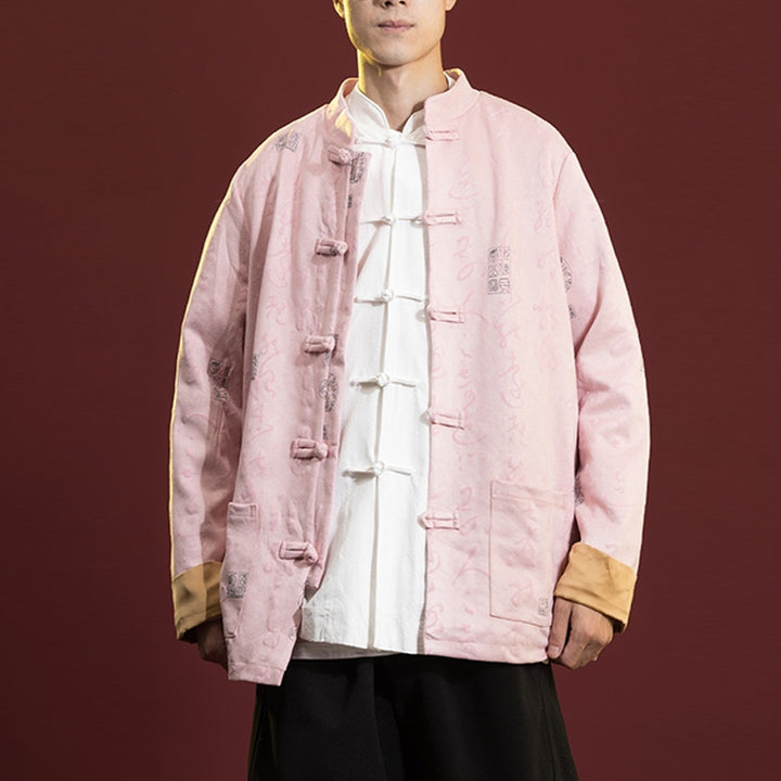 Ropa de caligrafía china con Buddha Stones, chaqueta, abrigo, traje Tang, ropa para hombre