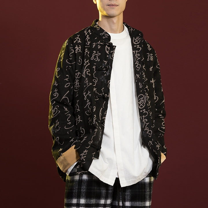 Ropa de caligrafía china con Buddha Stones, chaqueta, abrigo, traje Tang, ropa para hombre