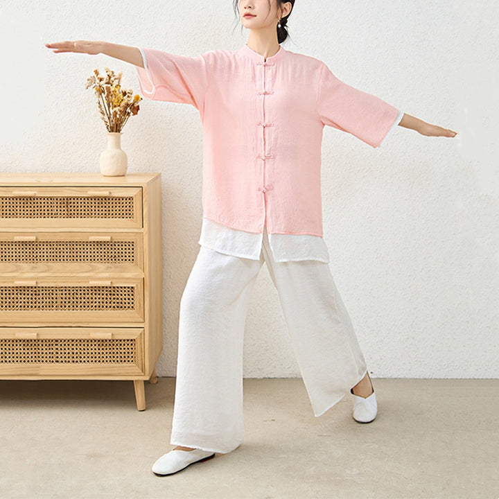 Conjunto de ropa de algodón para mujer, pantalones superiores con diseño de botones de rana china Simple, Buddha Stones , meditación, Yoga, Zen, Tai Chi, 2 uds. - image 7