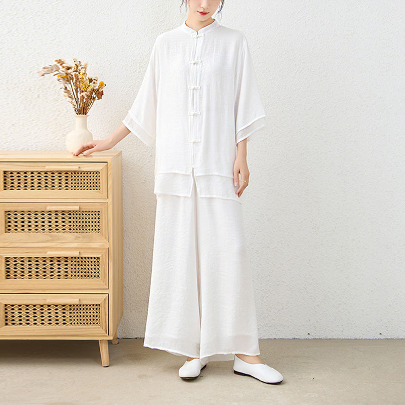 Conjunto de ropa de algodón para mujer, pantalones superiores con diseño de botones de rana china Simple, Buddha Stones , meditación, Yoga, Zen, Tai Chi, 2 uds. - image 18