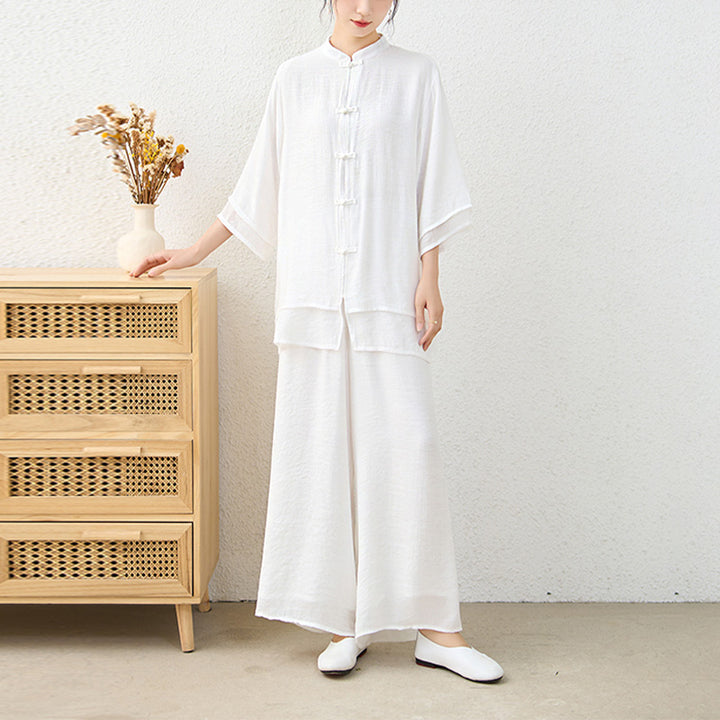 Conjunto de ropa de algodón para mujer, pantalones superiores con diseño de botones de rana china Simple, Buddha Stones , meditación, Yoga, Zen, Tai Chi, 2 uds. - image 18