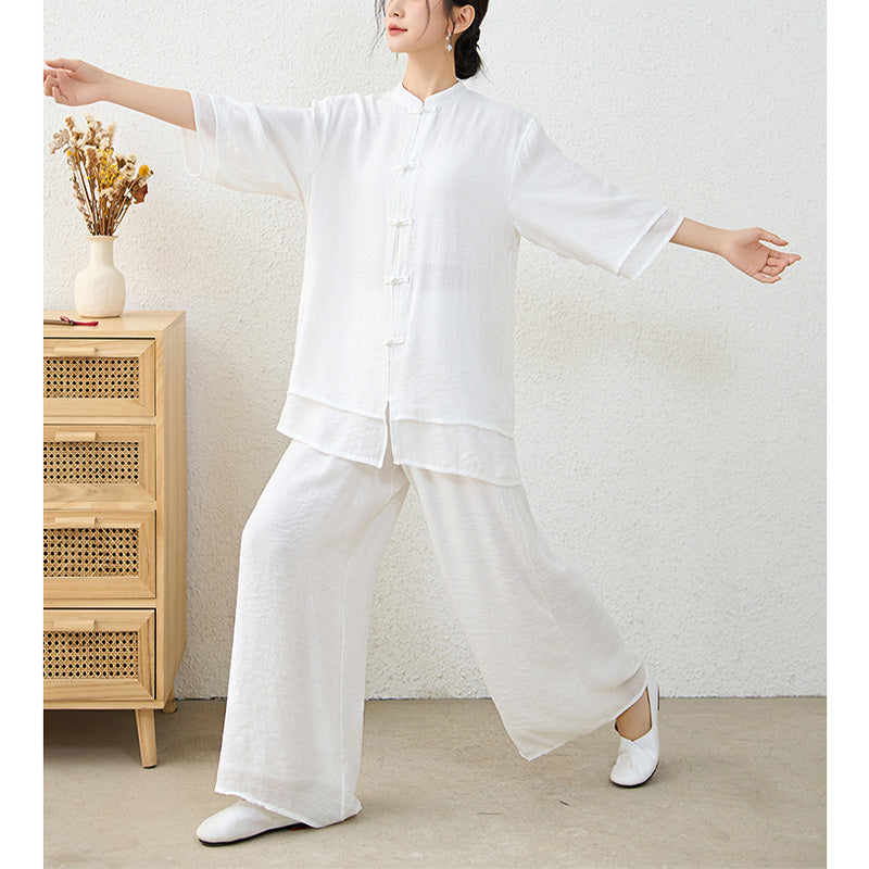 Conjunto de ropa de algodón para mujer, pantalones superiores con diseño de botones de rana china Simple, Buddha Stones , meditación, Yoga, Zen, Tai Chi, 2 uds. - image 20