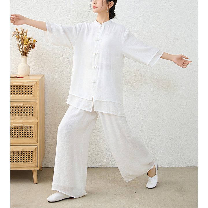 Conjunto de ropa de algodón para mujer, pantalones superiores con diseño de botones de rana china Simple, Buddha Stones , meditación, Yoga, Zen, Tai Chi, 2 uds. - image 20
