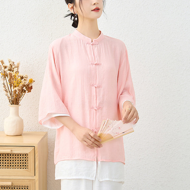 Conjunto de ropa de algodón para mujer, pantalones superiores con diseño de botones de rana china Simple, Buddha Stones , meditación, Yoga, Zen, Tai Chi, 2 uds. - image 2