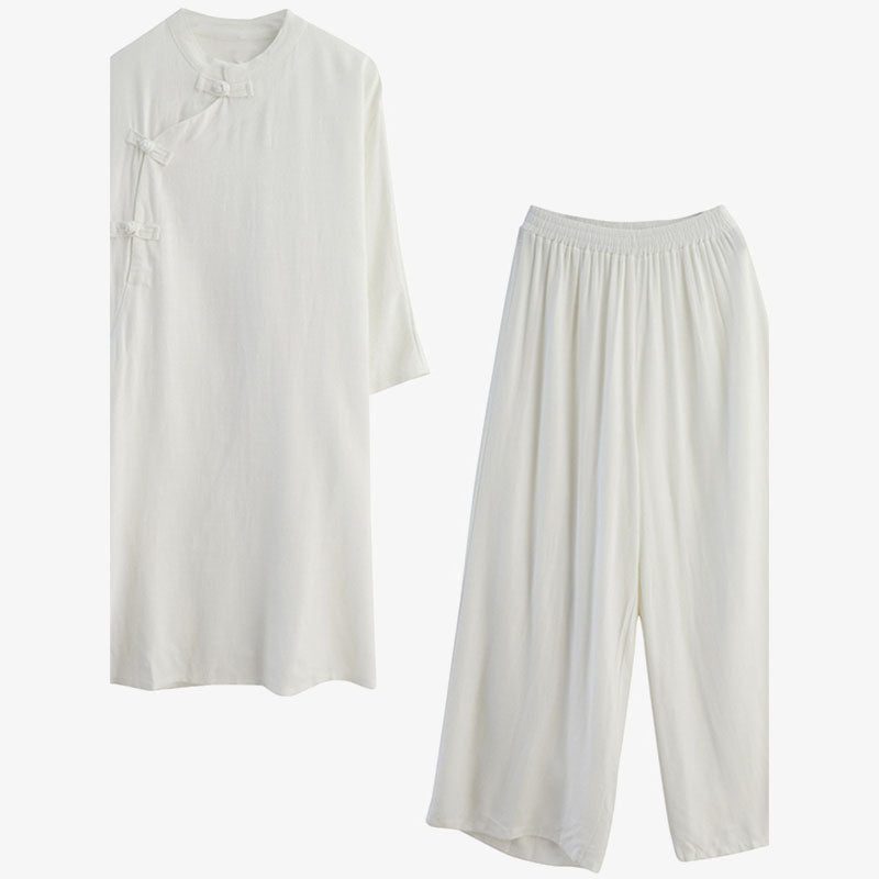 Conjunto de 2 piezas de ropa de meditación Zen Tai Chi con diseño liso de Buddha Stones, pantalones superiores de lino y algodón para mujer - image 18