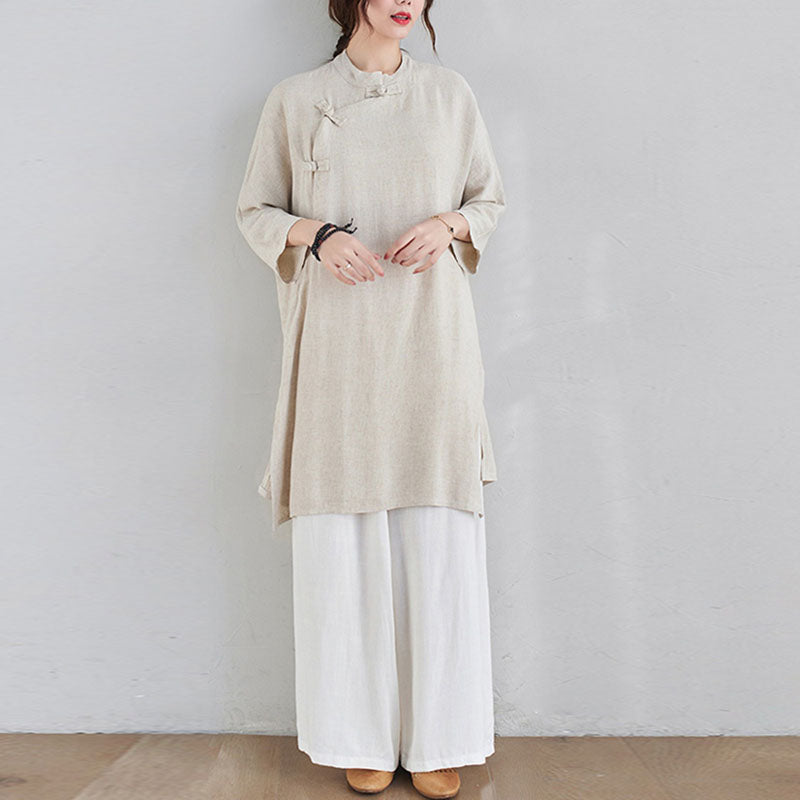 Conjunto de 2 piezas de ropa de meditación Zen Tai Chi con diseño liso de Buddha Stones, pantalones superiores de lino y algodón para mujer - image 1