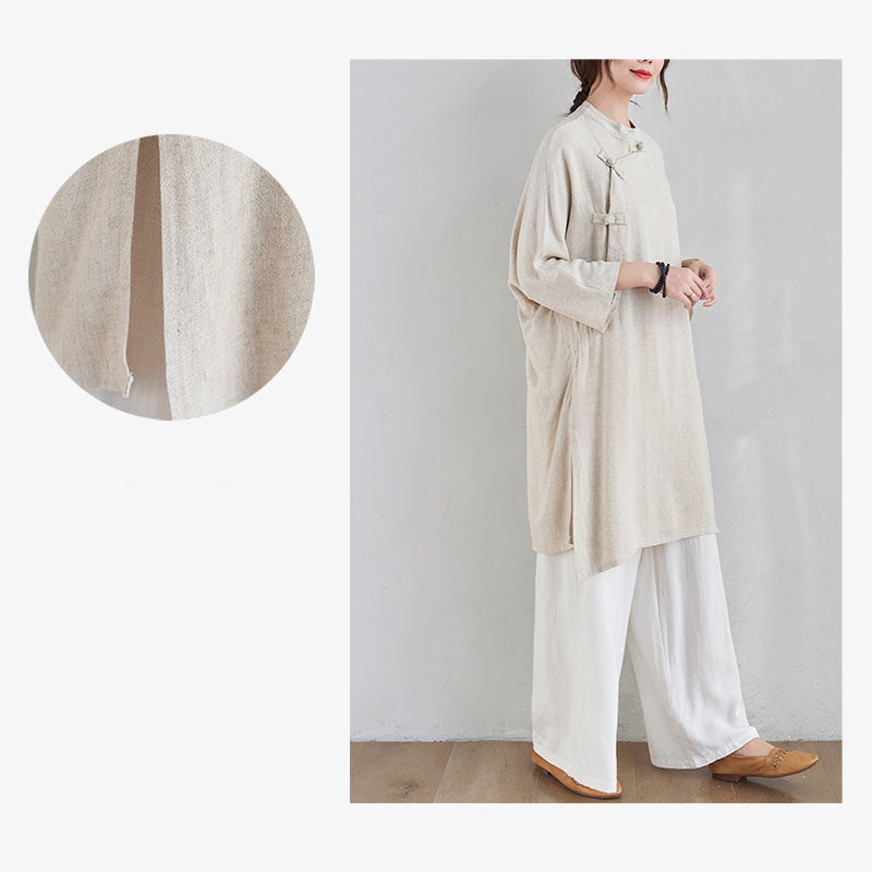 Conjunto de 2 piezas de ropa de meditación Zen Tai Chi con diseño liso de Buddha Stones, pantalones superiores de lino y algodón para mujer - image 10
