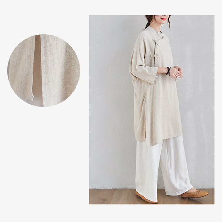 Conjunto de 2 piezas de ropa de meditación Zen Tai Chi con diseño liso de Buddha Stones, pantalones superiores de lino y algodón para mujer - image 10