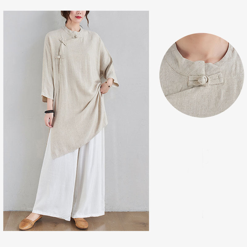 Conjunto de 2 piezas de ropa de meditación Zen Tai Chi con diseño liso de Buddha Stones, pantalones superiores de lino y algodón para mujer - image 8