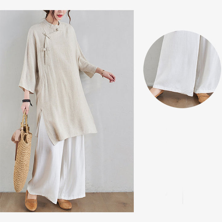 Conjunto de 2 piezas de ropa de meditación Zen Tai Chi con diseño liso de Buddha Stones, pantalones superiores de lino y algodón para mujer - image 9