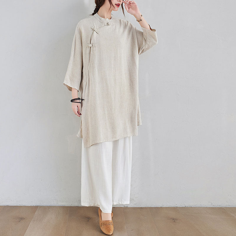 Conjunto de 2 piezas de ropa de meditación Zen Tai Chi con diseño liso de Buddha Stones, pantalones superiores de lino y algodón para mujer - image 3