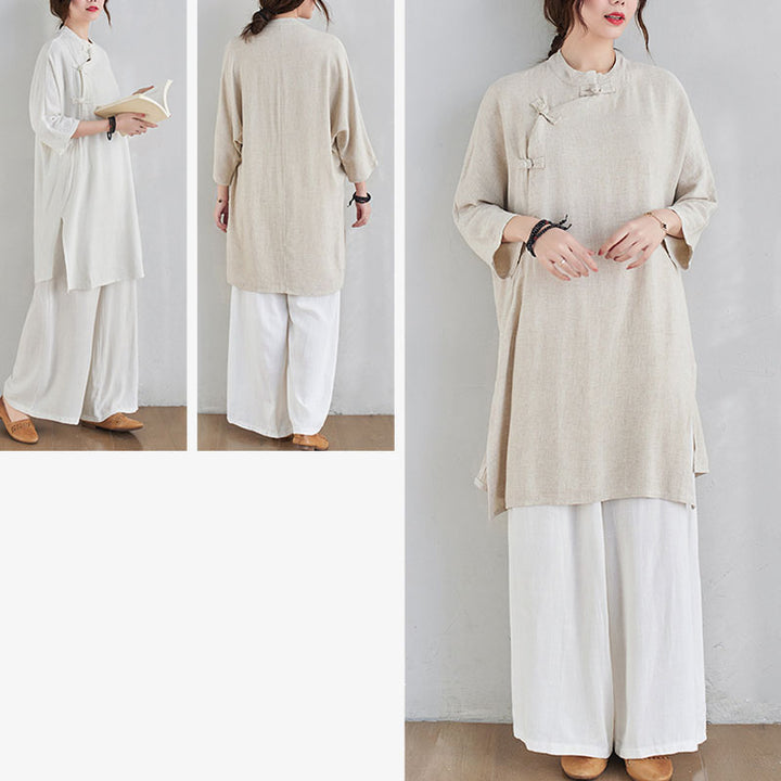 Conjunto de 2 piezas de ropa de meditación Zen Tai Chi con diseño liso de Buddha Stones, pantalones superiores de lino y algodón para mujer - image 12