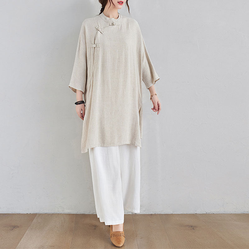 Conjunto de 2 piezas de ropa de meditación Zen Tai Chi con diseño liso de Buddha Stones, pantalones superiores de lino y algodón para mujer - image 2