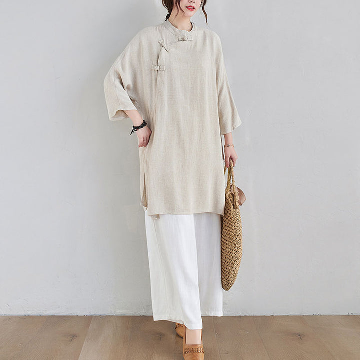 Conjunto de 2 piezas de ropa de meditación Zen Tai Chi con diseño liso de Buddha Stones, pantalones superiores de lino y algodón para mujer - image 7