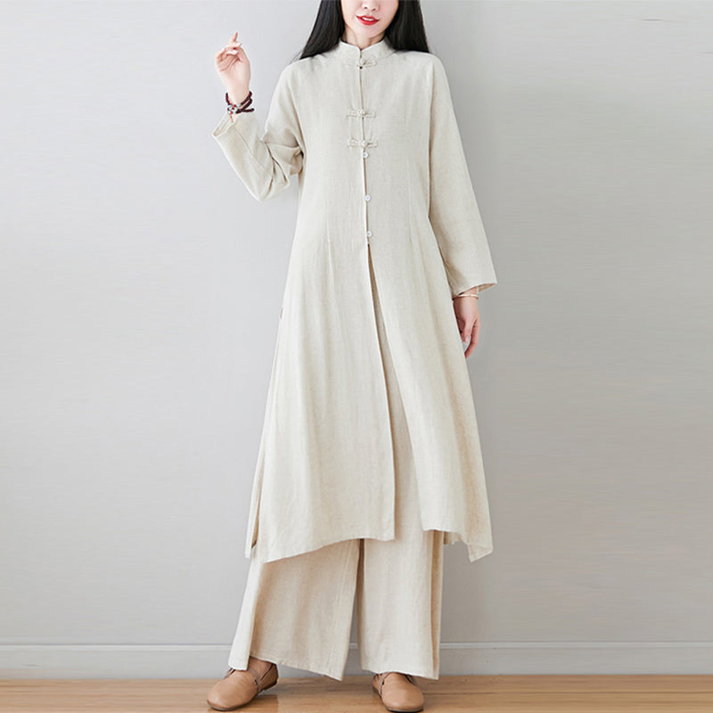 Conjunto de dos Buddha Stones de top y pantalón para mujer con diseño de botones de rana china y estilo zen tai chi, ideal para meditación. - image 18